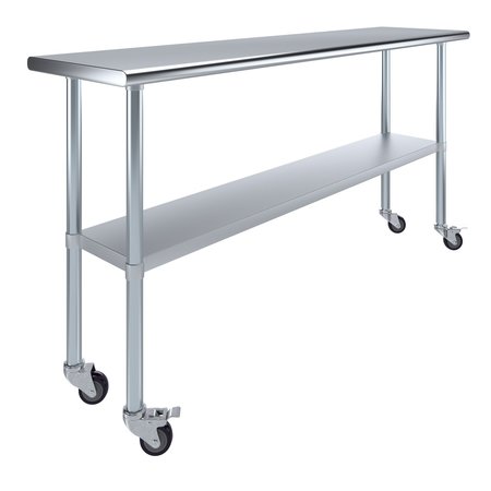 AMGOOD 18x72 Rolling Prep Table with Stainless Steel Top AMG WT-1872-WHEELS